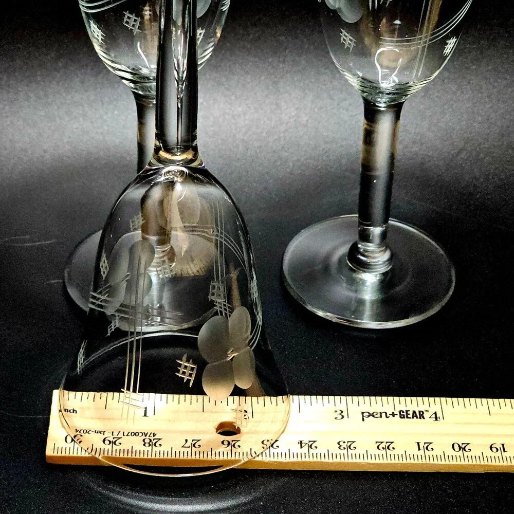 3 Art Deco Etched Crystal Cocktail Glasses 5" vtg hashtag floral drinkware 90s - Picture 5 of 5
